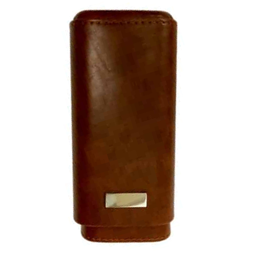 Brown Leather Cedar Lined 3 Cigar Case