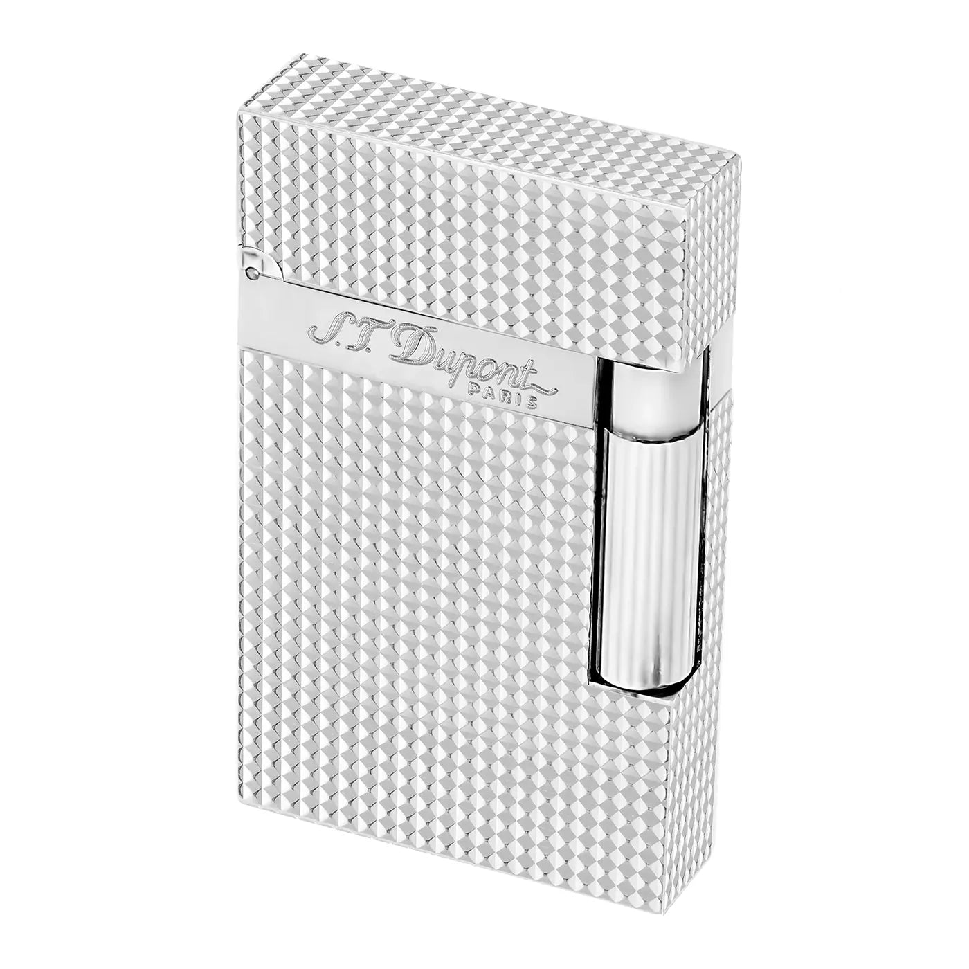 S.T. Dupont Ligne 2 Diamond Tip Guilloche Silver Plate Lighter