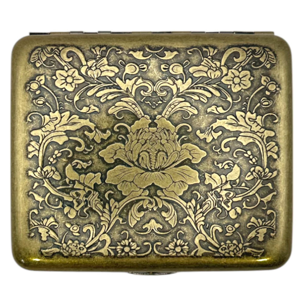 Vintage Brass Flower Design 20 Cigarette Case