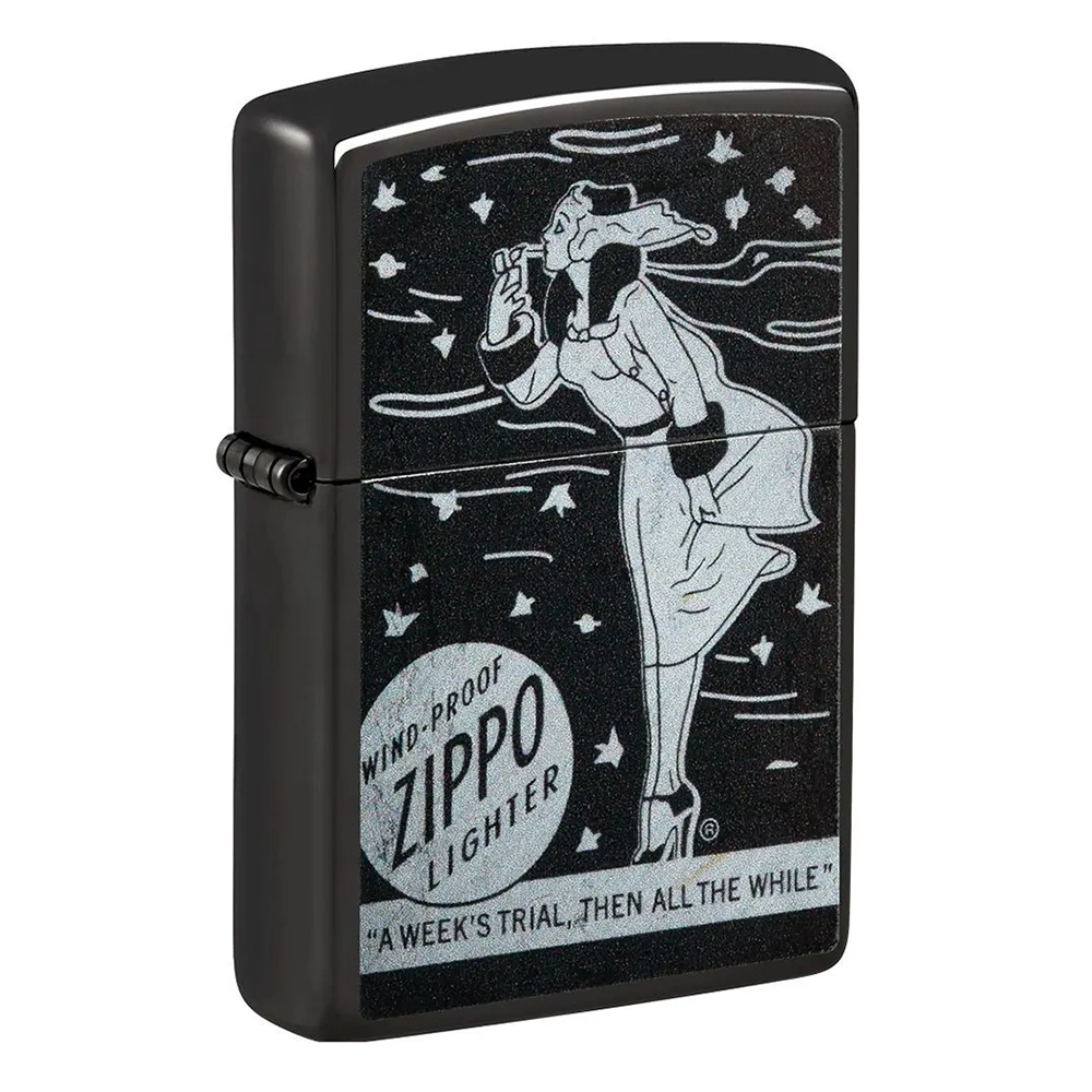 Retro Windy Girl Black Zippo Lighter