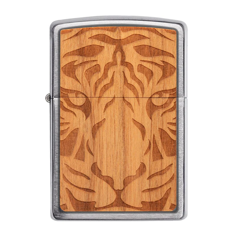 Tiger Head Woodchuck Cherry Wood Zippo Lighter