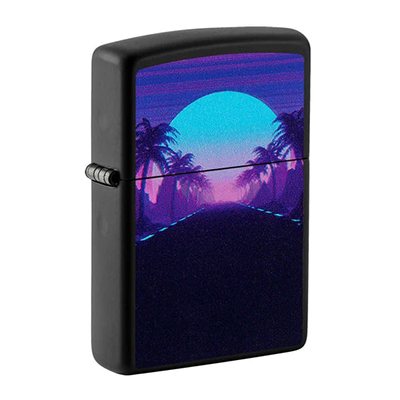 Palm Tree Highway Black Light Zippo Lighter
