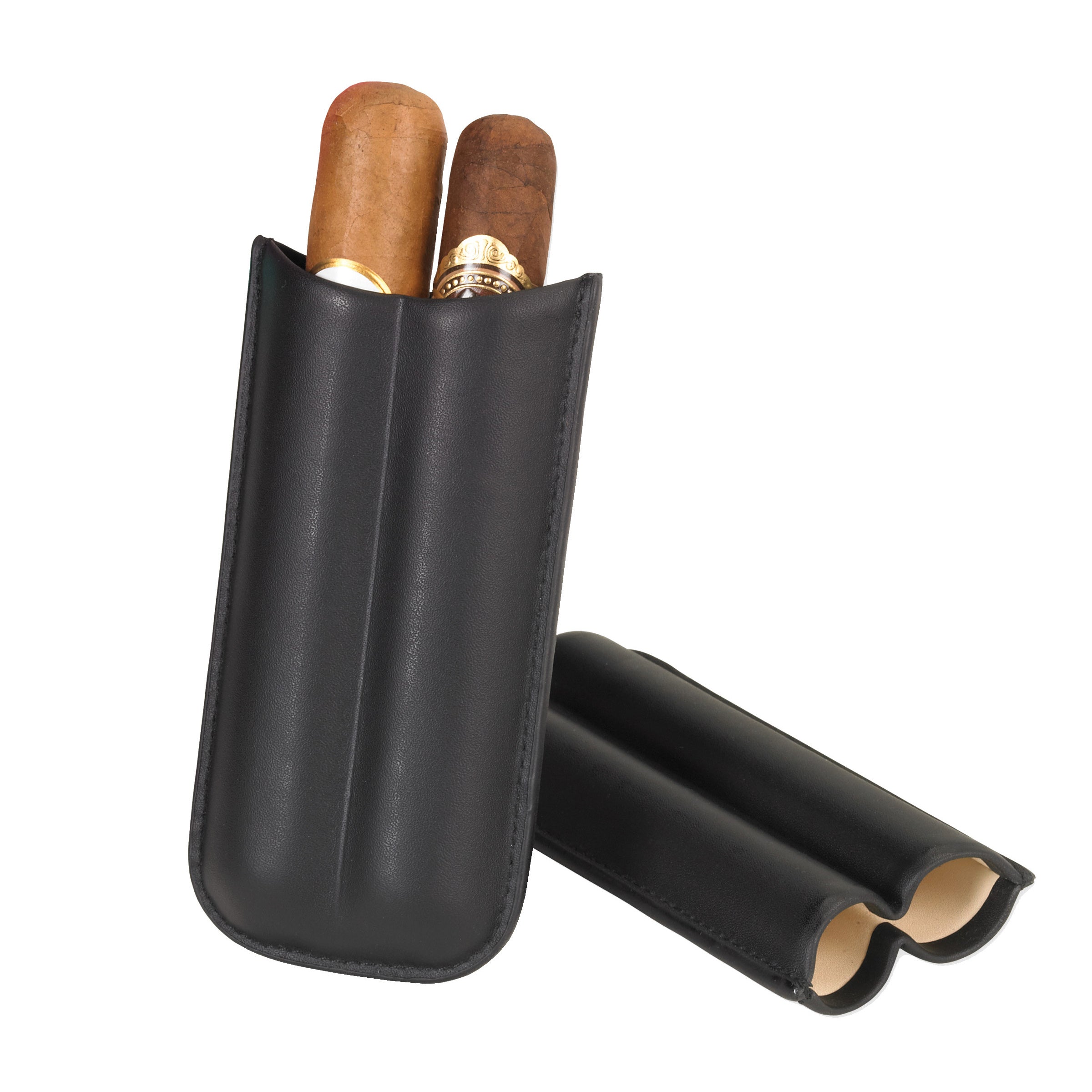 Black Leather 2 & 3 Finger Cigar Cases