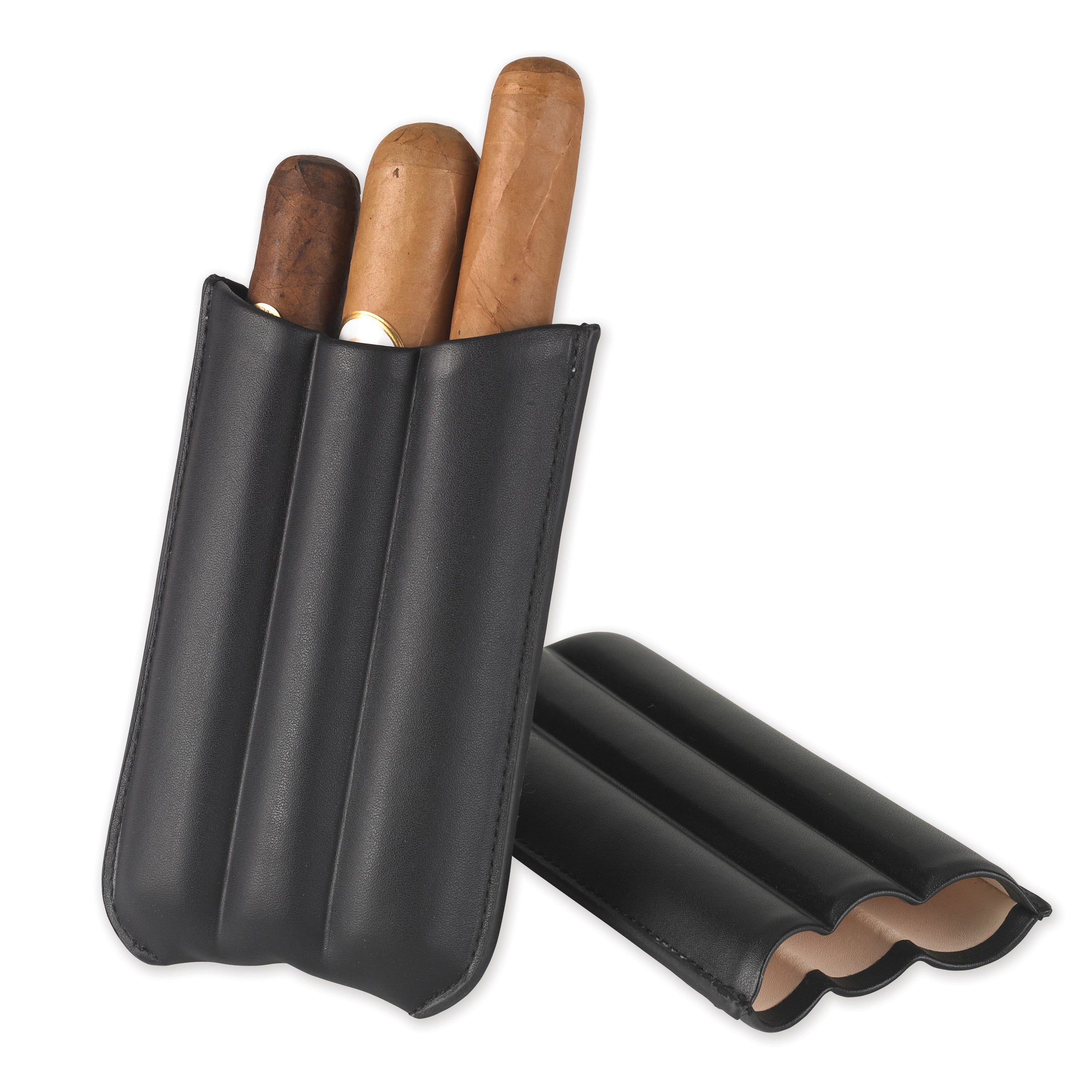 Black Leather 2 & 3 Finger Cigar Cases